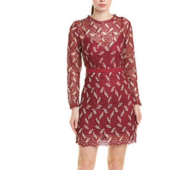 Burgundy and cream lace minidress - Picture 2 of 5